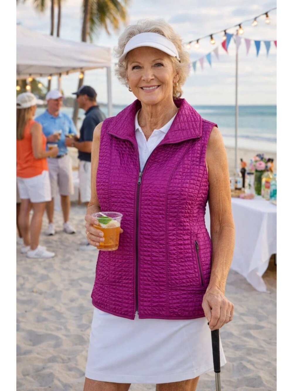 Chico's Pink Quilted Zip-Up Vest size 1 Medium Women's Golf Beach Fun - Picture 6 of 7